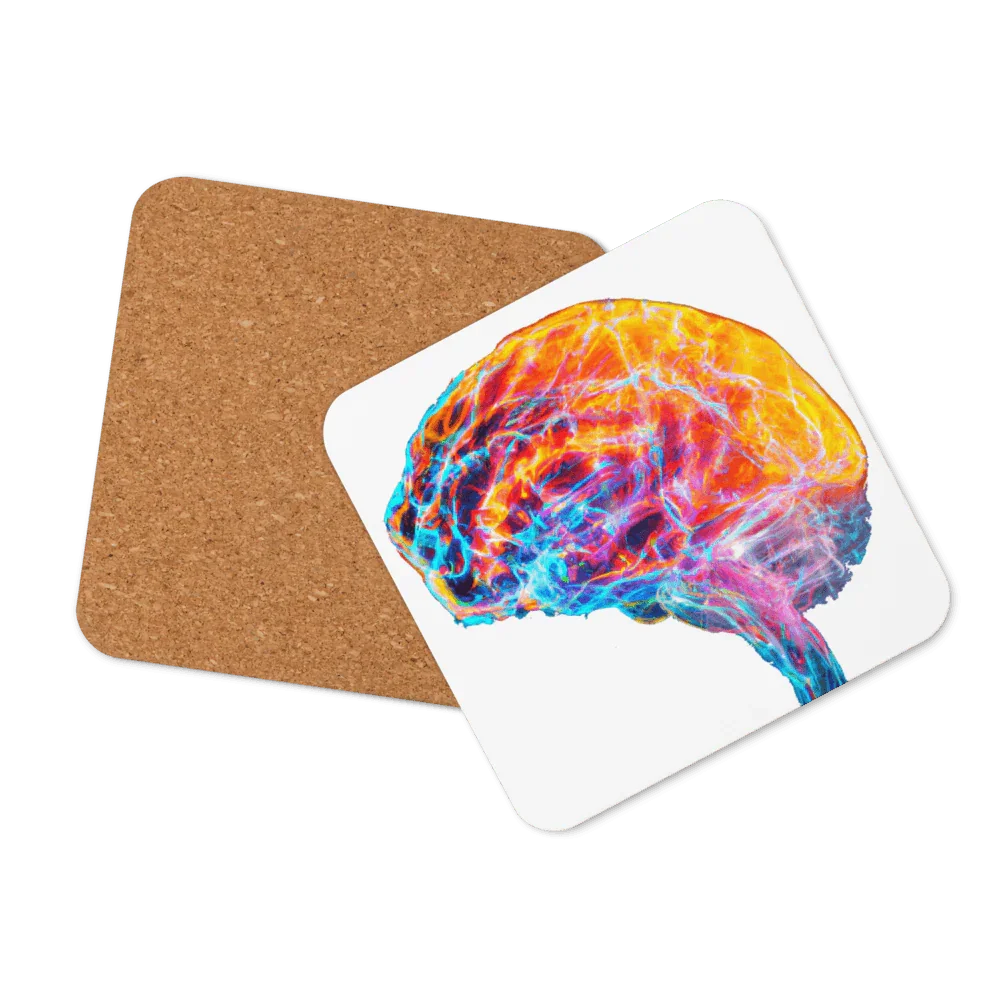 Brainstorm - Cork-back coaster - Vibrant Colourful Brain Design _ _ SolisSleep _ 