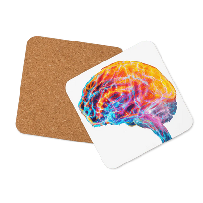 Brainstorm - Cork-back coaster - Vibrant Colourful Brain Design _ _ SolisSleep _ 