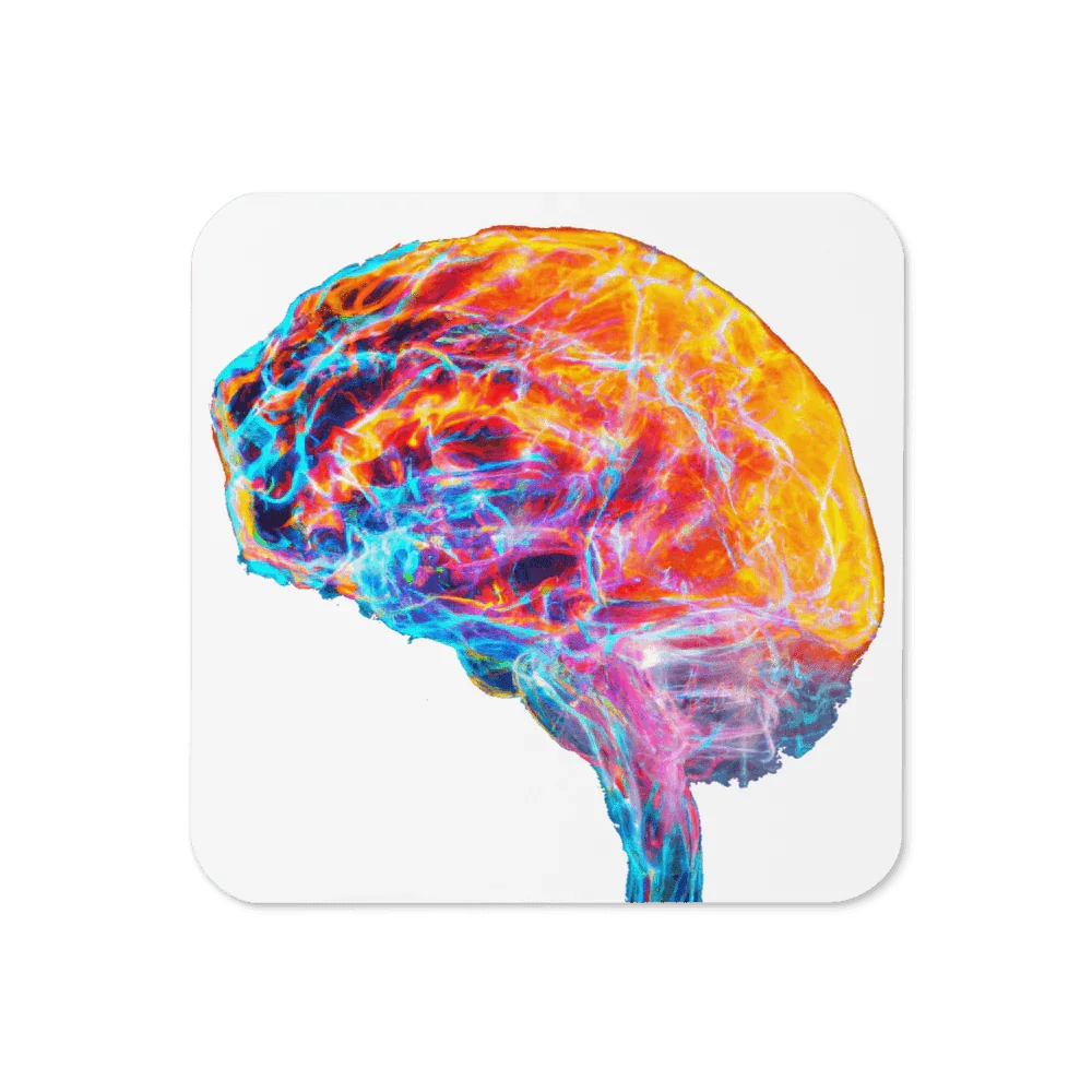 Brainstorm - Cork-back coaster - Vibrant Colourful Brain Design _ _ SolisSleep _ 