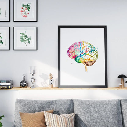 Colorburst Brain - Framed Poster - Brain Watercolour Style Print Art _ Framed Poster _ SolisSleep _ biology gift, Brain, Brain design, cells, neurology, Neurons, Neuroscience