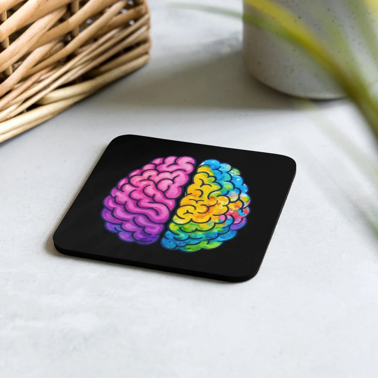 Colourful Neuroanatomy Art, Left & Right Brain Coaster, Gift for Psychologis Neuroscience Student – Hemisplash Dark _ _ SolisSleep _ 