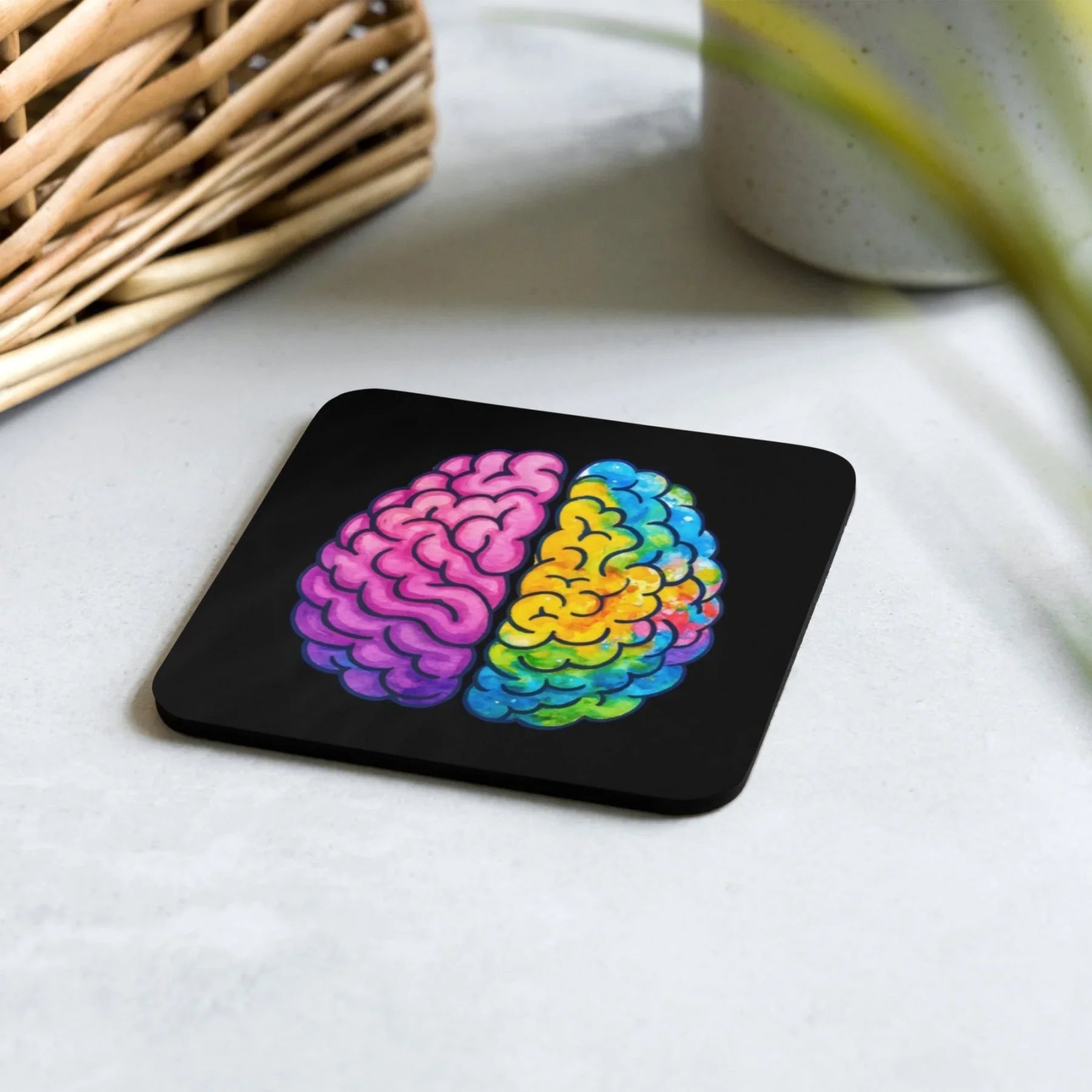 Colourful Neuroanatomy Art, Left & Right Brain Coaster, Gift for Psychologis Neuroscience Student – Hemisplash Dark _ _ SolisSleep _ 