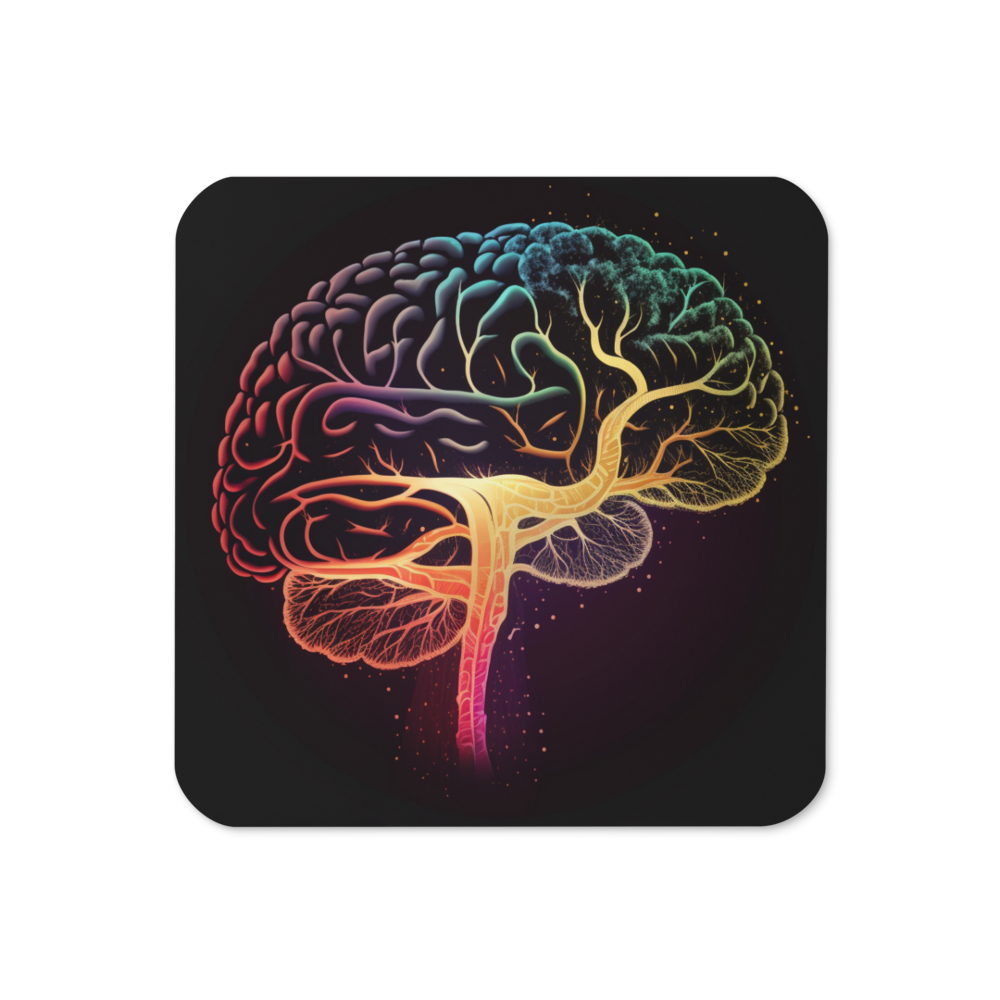 Brainstorm - Cork-back coaster - Vibrant Colourful Brain Design - BioBrainBuddies