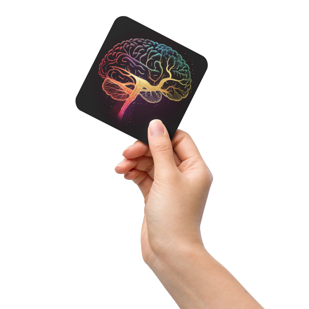 Brainstorm - Cork-back coaster - Vibrant Colourful Brain Design - BioBrainBuddies