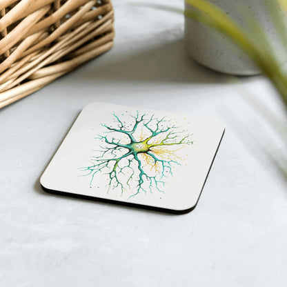 Neural Emerald - Cork-back coaster - Neuron Watercolour Style Print Art _ _ SolisSleep _ 