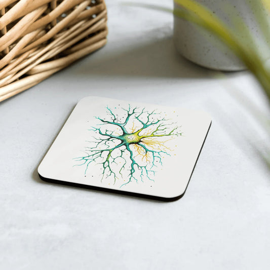 Neural Emerald - Cork-back coaster - Neuron Watercolour Style Print Art _ _ SolisSleep _ 