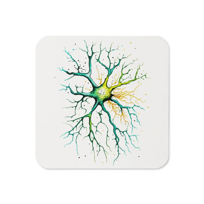 Neural Emerald - Cork-back coaster - Neuron Watercolour Style Print Art _ _ SolisSleep _ 