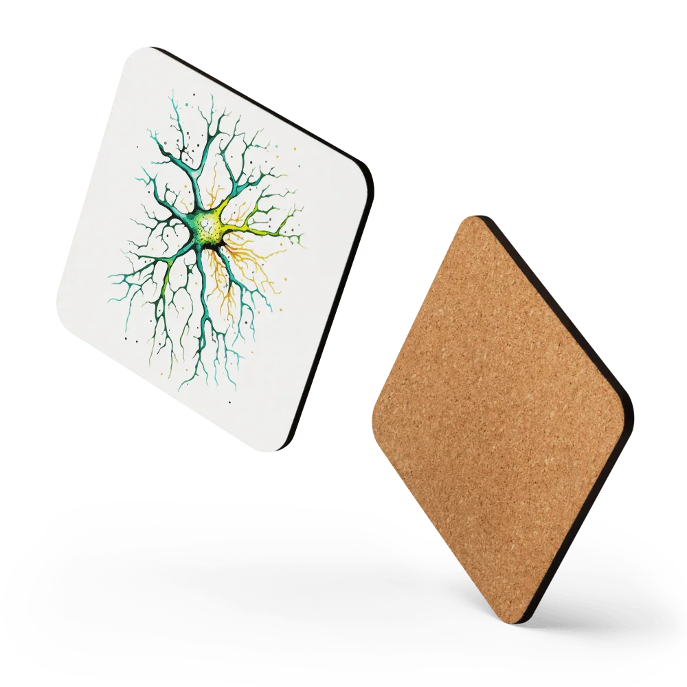 Neural Emerald - Cork-back coaster - Neuron Watercolour Style Print Art _ _ SolisSleep _ 