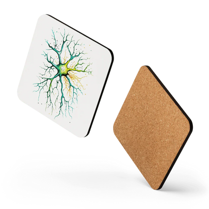 Neural Emerald - Cork-back coaster - Neuron Watercolour Style Print Art _ _ SolisSleep _ 