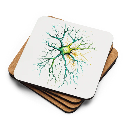 Neural Emerald - Cork-back coaster - Neuron Watercolour Style Print Art _ _ SolisSleep _ 