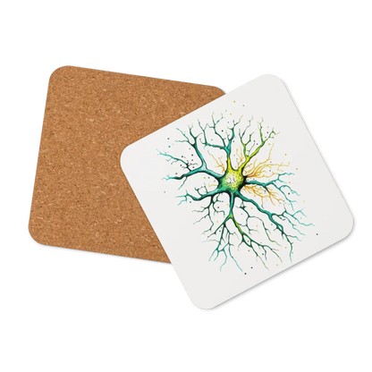 Neural Emerald - Cork-back coaster - Neuron Watercolour Style Print Art _ _ SolisSleep _ 