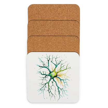 Neural Emerald - Cork-back coaster - Neuron Watercolour Style Print Art _ _ SolisSleep _ 
