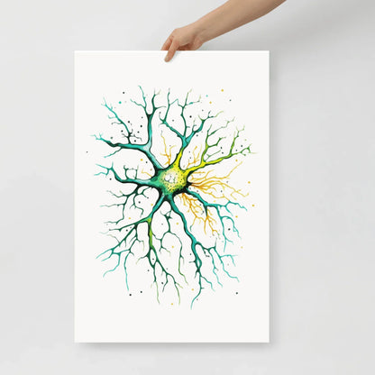 Neural Emerald - Poster - Neuron Watercolour Style Print Art _ Poster _ SolisSleep _ biology gift, Brain, Brain anatomy, Brain design, Brain study aid, cells, Colorful wall art, neurology, Neurons, Neuroscience, Neuroscience poster, Psychology art, Science decor, Unique gift idea