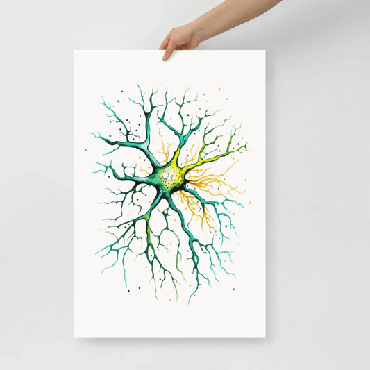 Neural Emerald - Poster - Neuron Watercolour Style Print Art _ Poster _ SolisSleep _ biology gift, Brain, Brain anatomy, Brain design, Brain study aid, cells, Colorful wall art, neurology, Neurons, Neuroscience, Neuroscience poster, Psychology art, Science decor, Unique gift idea