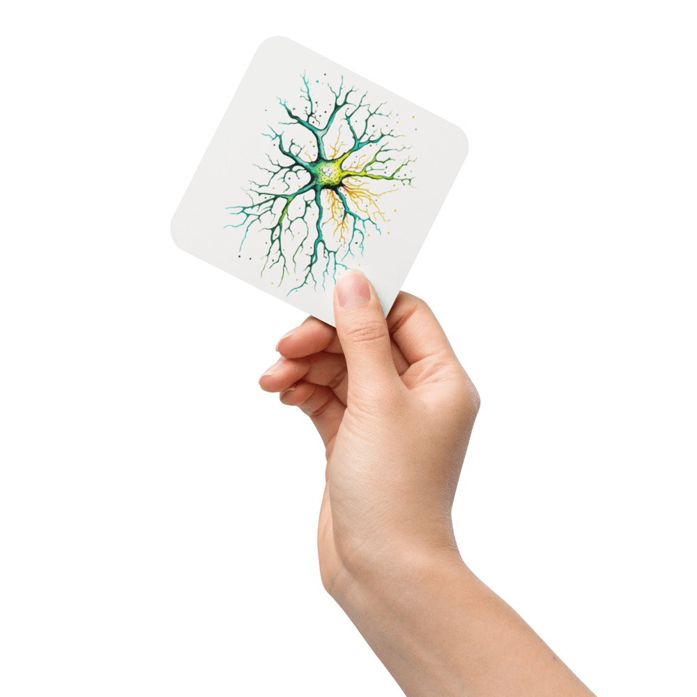 Neural Emerald - Cork-back coaster - Neuron Watercolour Style Print Art - BioBrainBuddies