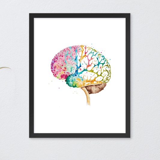 Colorburst Brain Framed Poster - Brain Watercolour Style Print Art - BioBrainBuddies