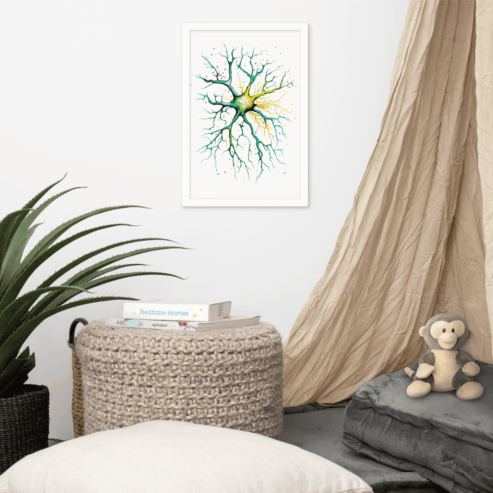 Neuron Framed Poster Brain Nerve Cell science print neuro art Neuroscience cell art Neurology Medical Biology Gift Neurologist biology gift - BioBrainBuddies