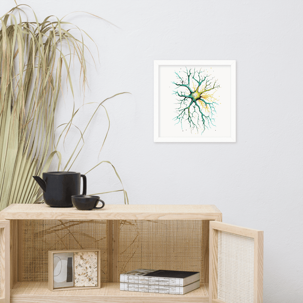 Neuron Framed Poster Brain Nerve Cell science print neuro art Neuroscience cell art Neurology Medical Biology Gift Neurologist biology gift - BioBrainBuddies