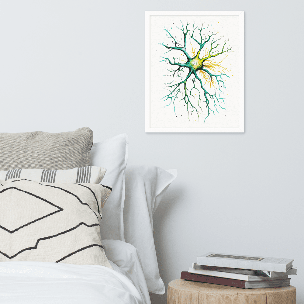 Neuron Framed Poster Brain Nerve Cell science print neuro art Neuroscience cell art Neurology Medical Biology Gift Neurologist biology gift - BioBrainBuddies