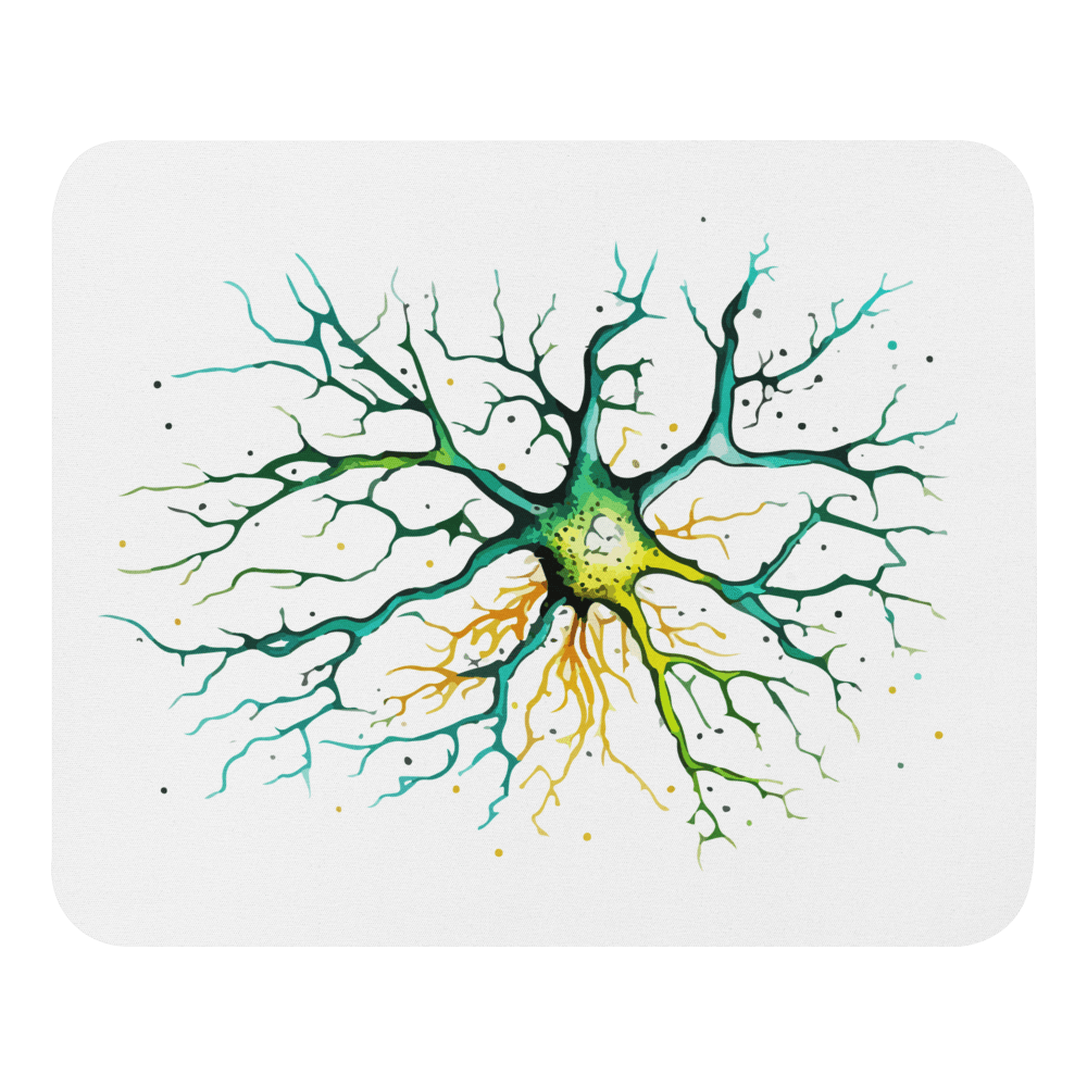 Neural Emerald - Mouse pad - Neuron Watercolour Style Print Art - BioBrainBuddies