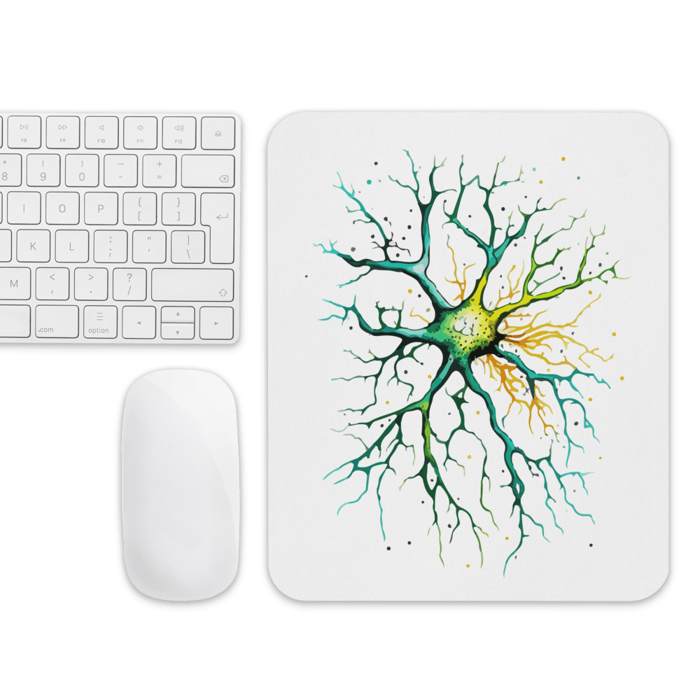 Neural Emerald - Mouse pad - Neuron Watercolour Style Print Art - BioBrainBuddies