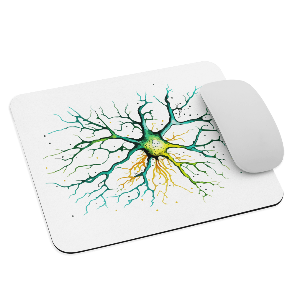 Neural Emerald - Mouse pad - Neuron Watercolour Style Print Art - BioBrainBuddies