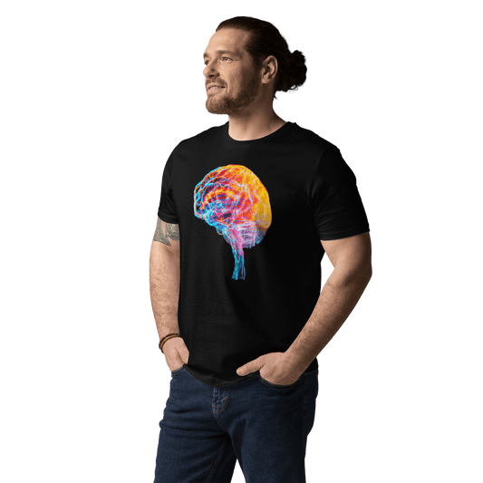 Vibrant Brain Anatomy Cosmic Colourful Unisex Cotton T-Shirt, Neurology Neuroscience Neuro, neurologist, gifts for scientist - Brainstorm - BioBrainBuddies