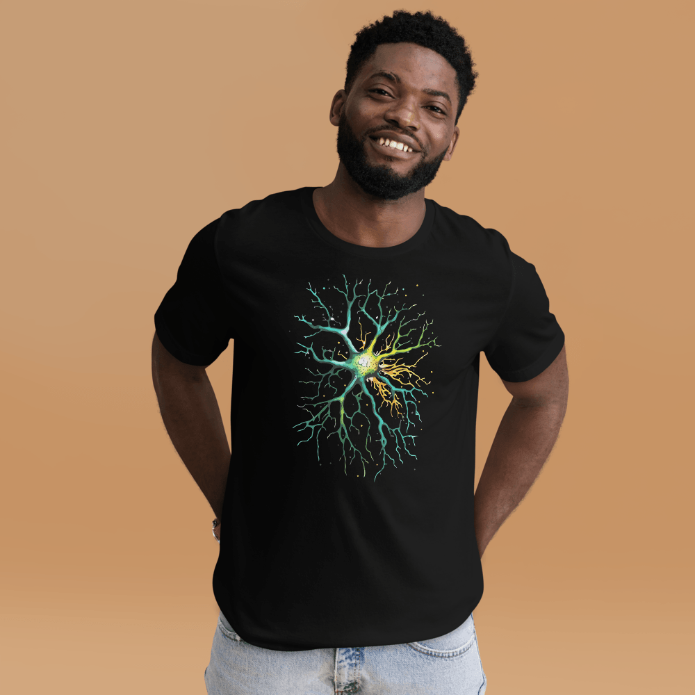 Neural Emerald - T-Shirt - Neuron Watercolour Style Print Art - BioBrainBuddies