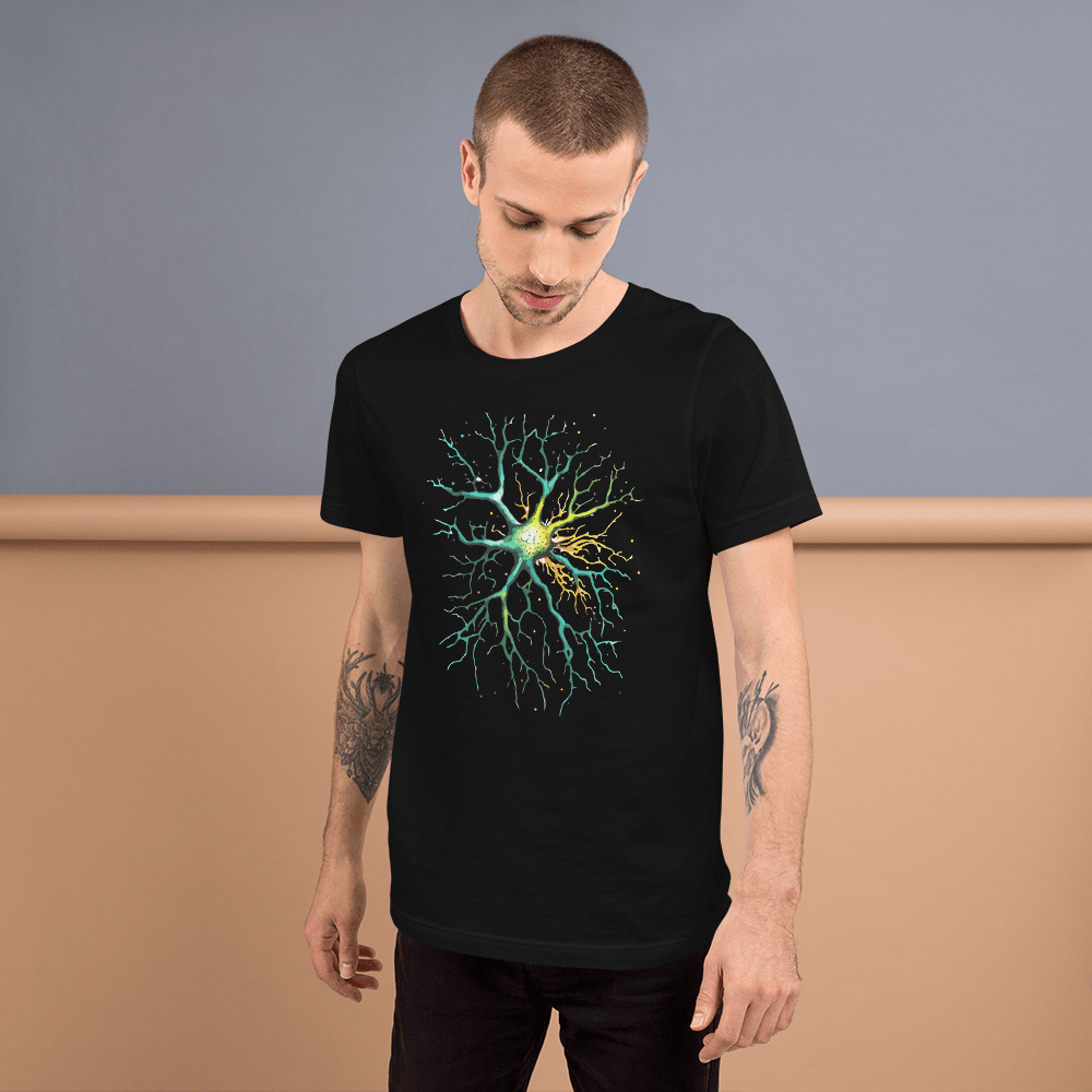 Neural Emerald - T-Shirt - Neuron Watercolour Style Print Art - BioBrainBuddies