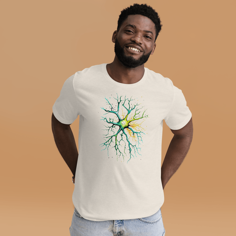 Neural Emerald - T-Shirt - Neuron Watercolour Style Print Art - BioBrainBuddies