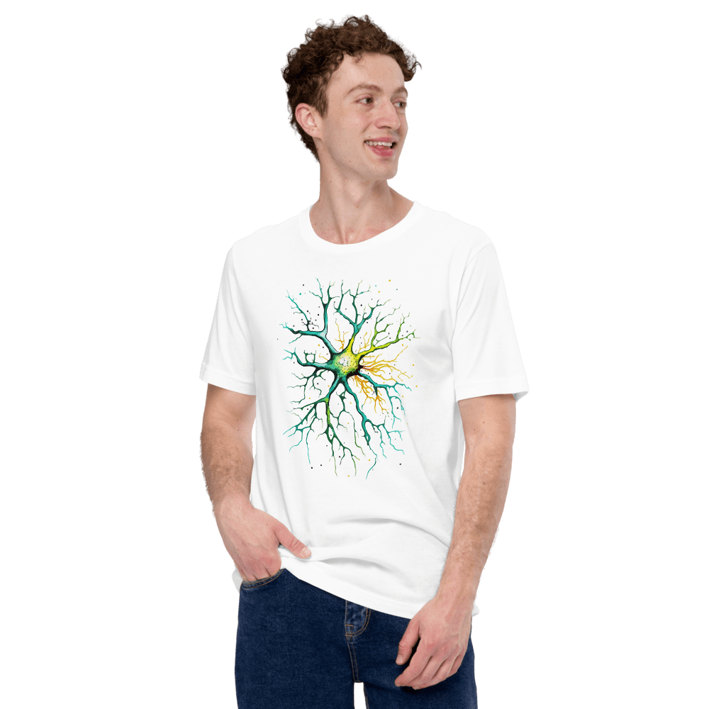 Neural Emerald - T-Shirt - Neuron Watercolour Style Print Art - BioBrainBuddies